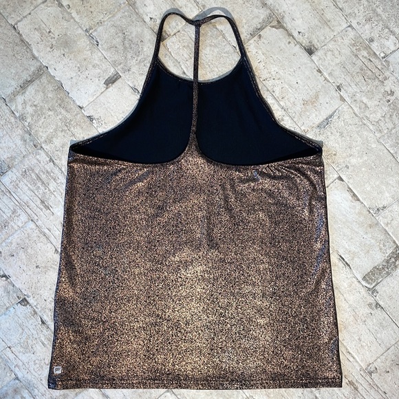 Fabletics, metallic bronze and black T back, active halter tank top. Size L - Picture 3 of 10